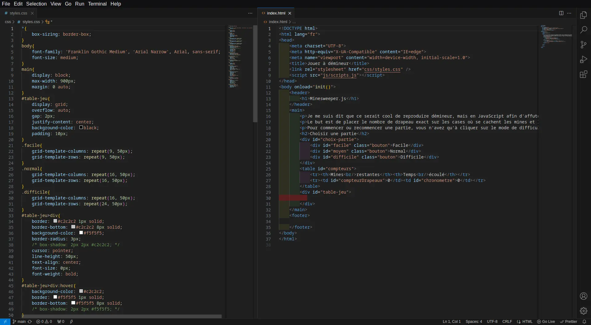 Aperçu de code HTML et CSS