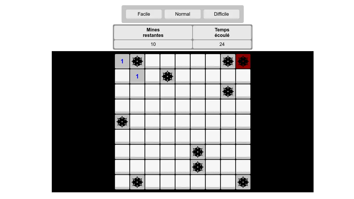 Capture d'écran du jeu démineur