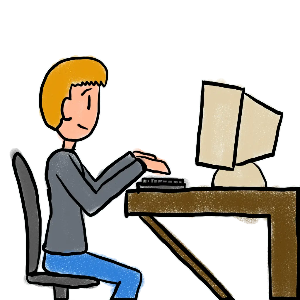 Moi assis sur le bureau taper à l'ordinateur